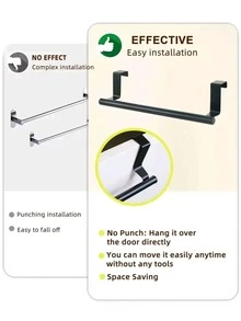 1pc/2pcs Stainless Steel Kitchen Cabinet Towel Rack, Seamless Bathroom/Kitchen Door Towel Bar Storage Rack, Wedding Decor, Holiday Decor, Birthday Gift - Black - View 11