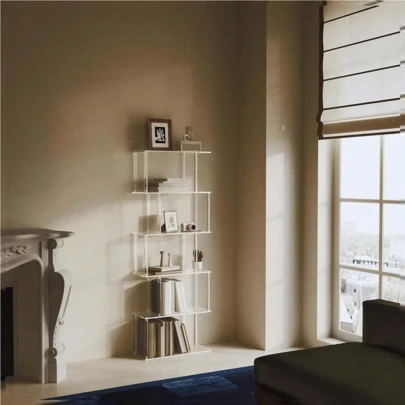 1 Bộ kệ sách hình học hiện đại bằng acrylic trong suốt, kệ sách 6 tầng hình chữ S, kệ sách trang trí nhà cửa đẹp nhất cho phòng khách, phòng ngủ, văn phòng, dễ lắp ráp và vệ sinh.