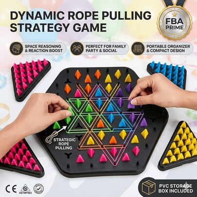 139片装弹力绳棋盘游戏套装，专为2-4人智力挑战游戏设计，可提高分析能力和反应速度，并锻炼逻辑思维。便携式PVC收纳盒设计，适合家庭聚会和社交活动。
