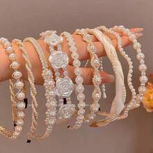 9件套仿珍珠发箍，法式优雅发圈，2026新款，发夹头饰，户外旅行配饰，发带，头饰，节日，派对 - 白色 - 查看 4