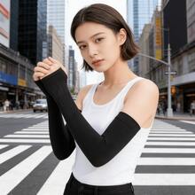 1 双男女通用冰丝防紫外线臂套，黑色带拇指孔，透气凉爽长袖防晒袖套，适用于驾驶、骑行、户外活动、旅行、节日等场合。 - 彩色 - 查看 2