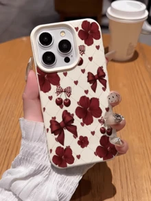 1 件装白色复古花卉樱桃简约个性化 TPU 防震全包手机壳，兼容 Apple 17、16、15、14、13、12、11 Pro Max、Air 和 Series 机型 - 彩色 - 查看 2