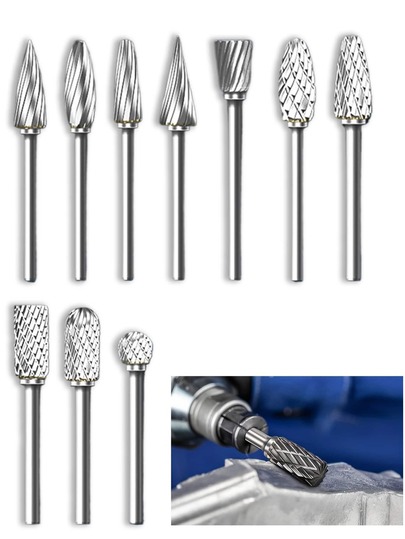 10 piezas Juego de limas rotativas de doble corte | Brocas eficientes para amoladora con vástago de precisión de 1/8 pulgadas | Versátil para trabajos de bricolaje en madera, talla, perforación de plástico, pulido de metal y herramientas profesionales para múltiples materiales