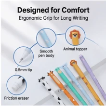 Pixuri cu gel ștergătoare, 8 buc, vârf de 0,5 mm, design cu desene animate cu animale, cerneală ștergătoare sensibilă la căldură, scriere fină, rezistentă la apă, la temperaturi ridicate, nu se decolorează ușor cu radieră, papetărie școlară pentru studenți, cadou de petrecere de ziua de naștere pentru copii - Set - Vizualizare 6