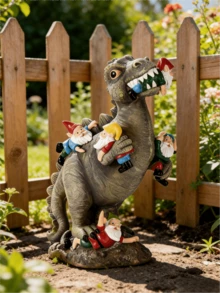 1pc Tyrannosaurus Rex Biting Dwarf Statue, Suitable For Housewarming Gift, Ideal For Garden, Yard, Lawn, Flowerbed, Fence, Pathway Decoration, Adds Fun To Your Patio, Garden Or Backyard - Multiple Styles - View 5