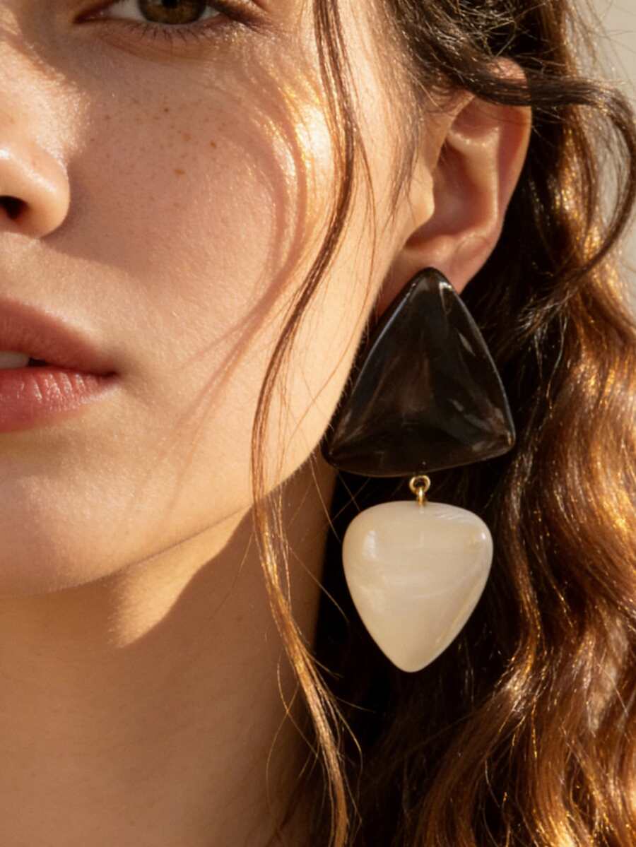 1 Pair Casual Commuting Creative Acrylic Geometric Color Block Triangle Dangle Earrings For Women - Triangle Earrings - View 1