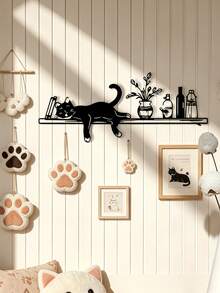 1 pezzo Decorazione da parete in metallo a forma di gatto, scultura da parete a mensola per gatto, perfetta per la camera da letto, appendiabiti da parete in metallo nero a forma di gatto, arte da parete in stile fattoria con sagoma di gatto, decorazione per camera da letto, soggiorno e corridoio per amanti degli animali domestici, decorazione per la casa a tema gatto, esclusiva per gli amanti dei gatti - nero - Visualizzare 4