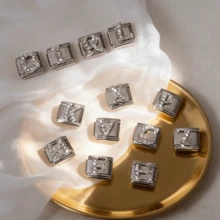 1 pieza Accesorio de pulsera de acero inoxidable plateado, con patrón de letras para hacer joyas DIY, mezclar y combinar para varios estilos - Plateado - Ver 6