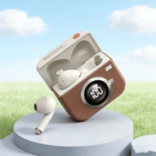 Q86 Retro Camera Leather Design Wireless Earbuds, Semi In-Ear Headphones With Screen Display And Low Latency Gaming Feature - View 6
