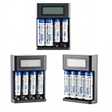 迷你USB AA/AAA电池充电器，4槽设计，快速充电，独立插槽，智能通用充电器，带液晶显示屏，可充电电池容量分析仪，适用于AA、AAA、18650电池、游戏机、遥控器等。 - 彩色 - 查看 4