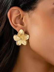 1 Đôi bông tai hợp kim hình hoa thời trang, thanh lịch, thích hợp đeo hàng ngày cho nữ. - Vàng - Xem 4
