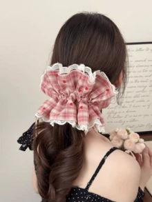 1 pezzo Scrunchie a forma di cuore a quadri rosso e bianco per donna, elastico per capelli ad alta elasticità, non lascia segni, adatto per primavera ed estate, vacanze, viaggi, fermacode per coda di cavallo, elastici per capelli, fasce elastiche per capelli, corde per capelli, elastici per capelli, festival, feste - Rosso e Bianco - Visualizzare 5