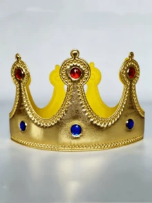 1pc Adult Gold King Crown, Rhinestone Fabric Prince Costume Headpiece, Cake Topper, Birthday Party Crown Hat - Multicolor - View 10