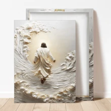 1幅帆布墙画，带框墙饰，“耶稣在水面上行走”油画 - 信仰主题帆布画 - 灵性奇迹艺术 - 基督教圣像装饰画，墙画，海报，家居装饰，房间装饰，宿舍装饰，卧室装饰，浴室装饰，厨房装饰，客厅装饰 - 帆布材质（可选画框） - 耶穌 - 查看 10