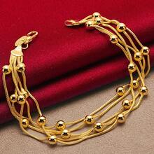 Pulsera de cadena de cinco serpientes chapada en oro de 18K con cuentas lisas, joyería - Dorado - Ver 1