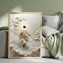 1幅帆布墙画，带框墙饰，“耶稣在水面上行走”油画 - 信仰主题帆布画 - 灵性奇迹艺术 - 基督教圣像装饰画，墙画，海报，家居装饰，房间装饰，宿舍装饰，卧室装饰，浴室装饰，厨房装饰，客厅装饰 - 帆布材质（可选画框） - 耶穌 - 查看 13