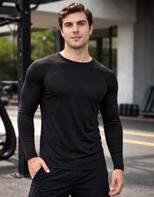 Men's Long-Sleeved Base Layer T-Shirt, Dry Fit, UV Protection, Wrinkle-Free, Anti-Odor, Anti-Sweat, Thermal - màu đen - Xem 5