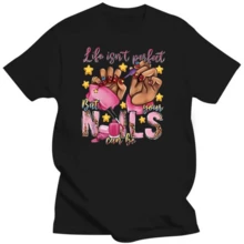 Finger Nail Print Crew Neck T-Shirt, Casual Short Sleeve T-Shirt For - màu đen - Xem 1