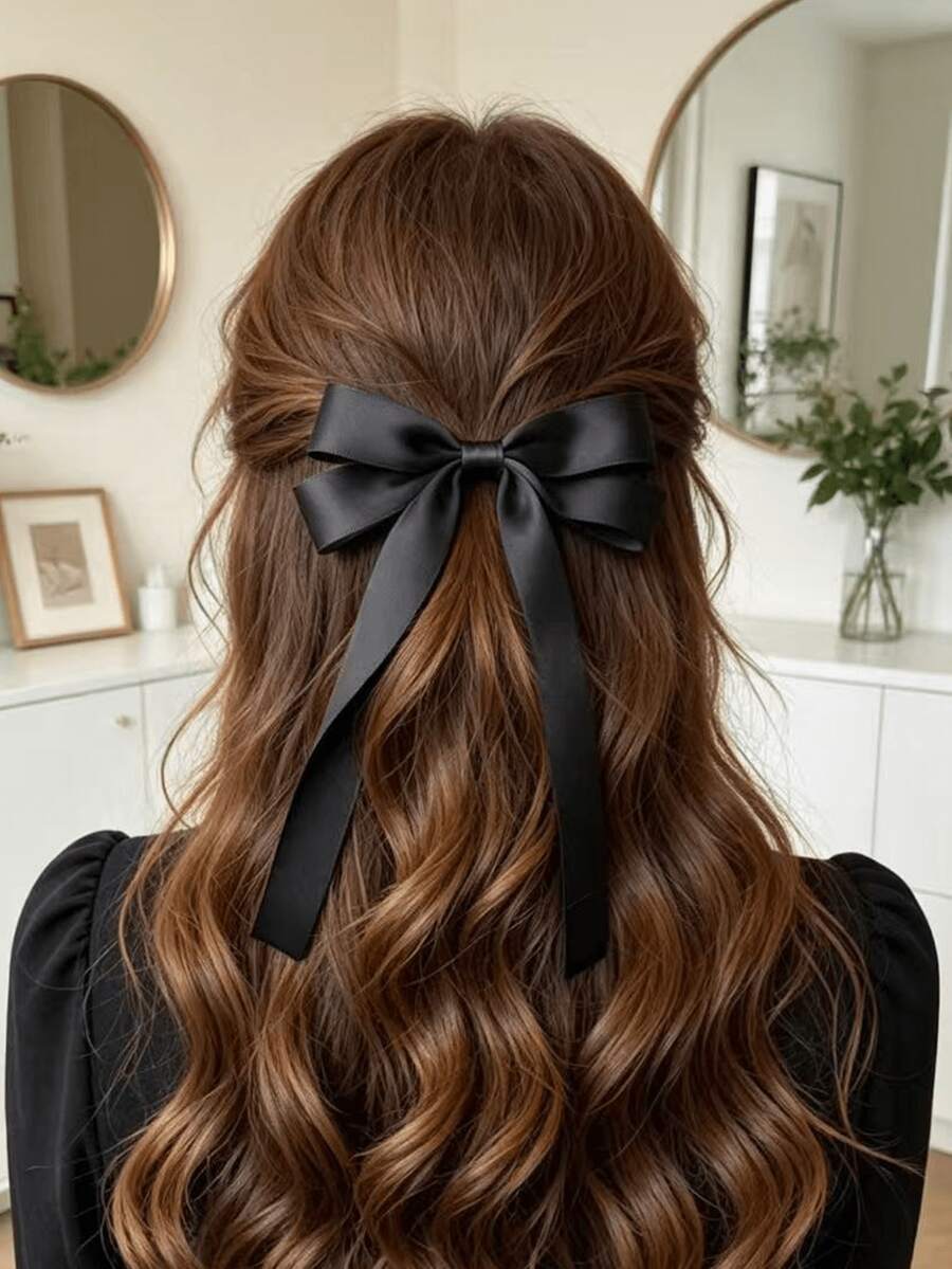 1 Peça Presilha de Cabelo com Laço Minimalista Estilo Coreano, Tiara Branca para Foto de Noiva, Suporte de Rabo de Cavalo, Adequado para Festivais, Apresentações, Festas e Uso Diário, Verão, Feriados, Viagens, Presilhas - Multicolorido - Visão 1