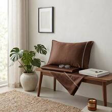 Set Of 2 Micropercal Pillowcases, 400 Thread Count, Hemstitch, 70x50cm, Soft Touch, Luxury And Comfort. - BROWN - View 2