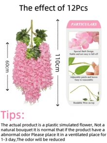 Nejlue Artificial Flowers/Plants1111 Home & Living Bộ 12 bông hoa tử đằng nhân tạo, hoa nhung trang trí nhà cửa, phòng ngủ, tường, đám cưới, bàn ăn, tiệc sinh nhật, sân vườn, trong nhà/ngoài trời, mùa xuân/hè, trang trí Ngày của Mẹ. - Nhiều màu - Xem 7