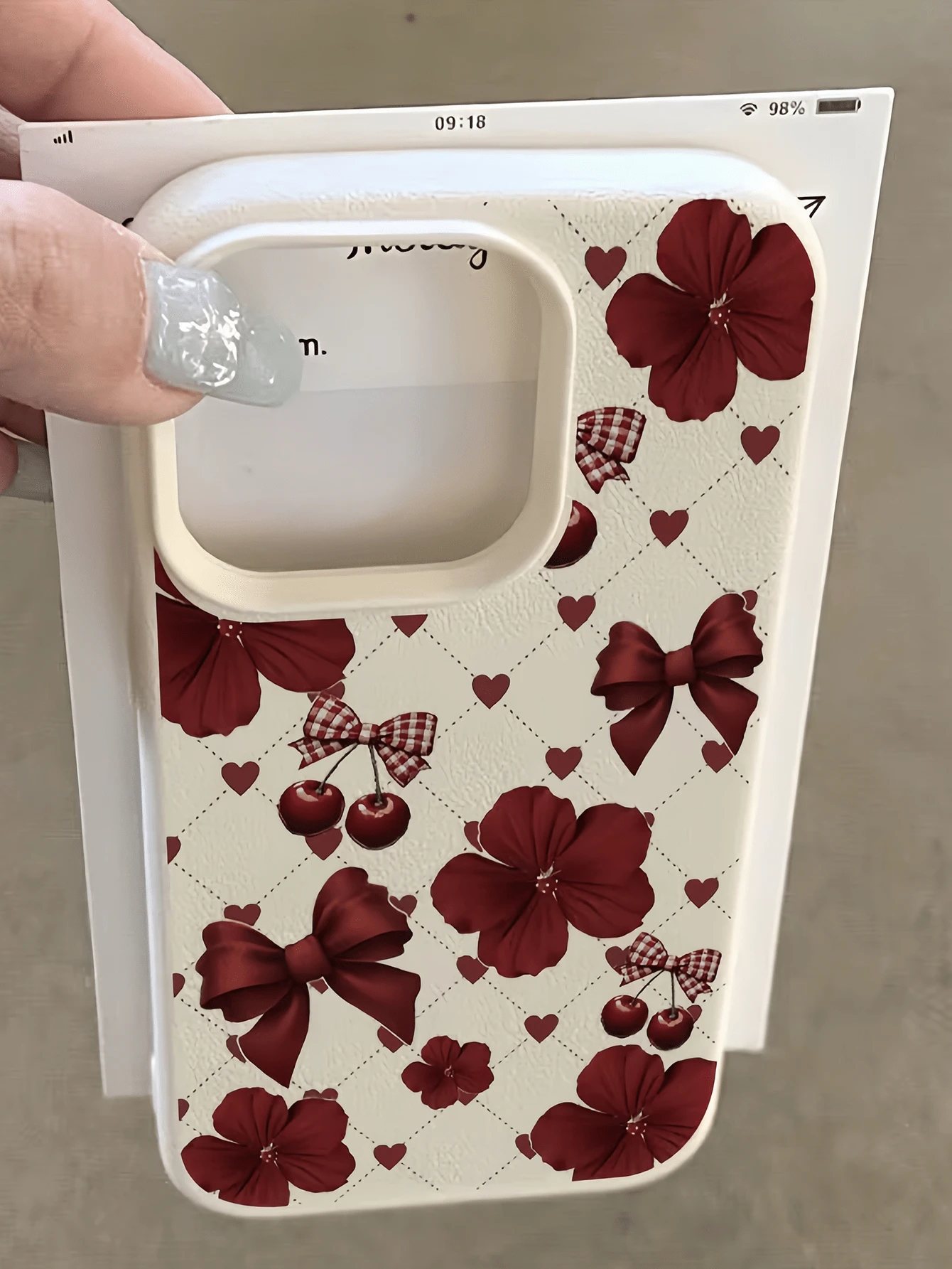 1 件装白色复古花卉樱桃简约个性化 TPU 防震全包手机壳,兼容 Apple 17、16、15、14、13、12、11 Pro Max、Air 和 Series 机型 - 彩色 - 查看 1