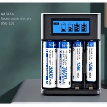 迷你USB AA/AAA电池充电器，4槽设计，快速充电，独立插槽，智能通用充电器，带液晶显示屏，可充电电池容量分析仪，适用于AA、AAA、18650电池、游戏机、遥控器等。 - 彩色 - 查看 3