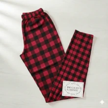 01 Red Checkered Pants Polyester Pajamas - 紅色 - 查看 6