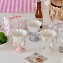 180ml Ceramic Bow Pearl Glaze Cute Mug, Japanese Style Dessert Ice Cream Cup, Milk Tea Cup, Milk Coffee Cup, Latte Cocoa Cup, Cappuccino Cold Drink Cup, Home Water Cup, Juice Yogurt Cup, Couple Cup For Women, Matcha Cup, Office, Birthday Graduation Season Gift, Tableware Set, Tea Cup, Back To School Season - Multicolor - View 6