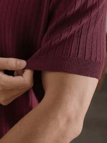 GRDR Men's Summer Airplane Collar Ribbed Solid Color Short Sleeve Knit Sweater, Suitable For Summer Outings, Essential For Fashionable Styling - Red Violet - View 9