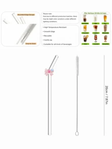 1 chiếc ống hút thủy tinh màu hồng hình nơ có thể tái sử dụng, ống hút thủy tinh uốn cong dễ thương, thích hợp dùng cho nước, nước ép, cà phê, cocktail, món quà tuyệt vời dành cho phụ nữ, các cô gái vào ngày sinh nhật, Giáng sinh, Ngày Valentine, cũng thích hợp cho các bữa tiệc, quán bar, quán cà phê, nhà bếp. - Kiểu A - Xem 8