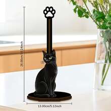 1pc Charming Black Cat Shaped Wooden Kitchen Paper Towel Holder, Single-Layer Design For Placing Dishcloth, Upright Standing Countertop Paper Towel Storage Rack, Adorable And Practical Decor For Kitchen And Dining Room - Black - View 2