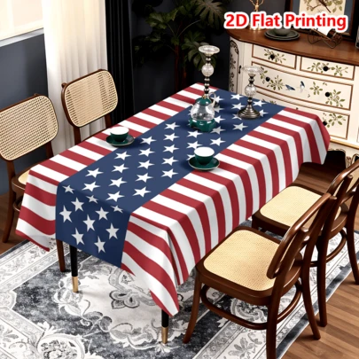 1/20 Piezas Mantel de mesa con estampado de estrellas rojas y azules para cocina y comedor, mantel de poliéster suave para el Día de la Independencia, adecuado para fiestas, picnics, cenas, vacaciones, decoración del hogar y uso diario