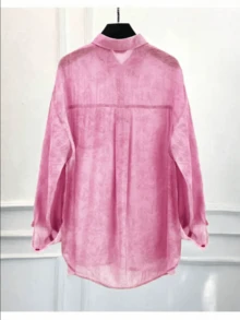 Printed Lapel Single-Breasted Loose Long Sleeve Women Shirt Spring - Baby Pink - View 2
