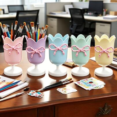 Tulip-Shaped Desktop Pen Holder, High-Quality Creative Stationery Storage Bucket, Student Desk Pen Organizer, Office Desk Cosmetic Storage Bucket, Multi-Color Petal-Shaped Storage Container, Ideal Gift For Holidays, Handmade DIY Desktop Decor, Practical Multi-Function Storage Container, High-Quality Desktop Organizer, Ins-Style Desktop Decor