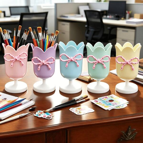 Tulip Shaped Desktop Pen Holder, High-Quality Creative Stationery Storage Bucket For Girls, Students, Office Desk Makeup Brush Organizer, Petal Design Storage Container, Ideal Gift For Holidays, Birthdays, DIY Desktop Decor, Multifunctional Storage Box