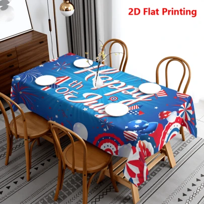 1/20Pcs Happy 4th Of July Independence Day Tablecloth, Star And Flower Balloons Printed Polyester Table Cover For Party Picnic Dinner Decor, Kitchen, Dining, Garden, Home Decoration, Daily Use