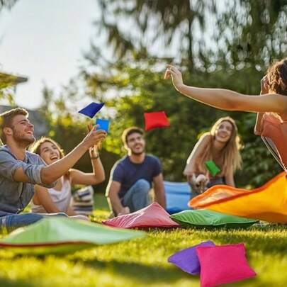 9pcs Sandbags, 3.97 Inch Bean Bags, Tossing Game, Square Bean Bags, Toss Bags, Beach Toss Bags, Lawn Games, Outdoor Games And Activities