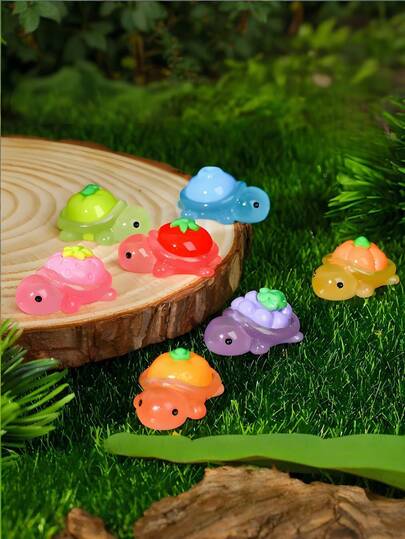 Bộ 100/50/20/10 tượng rùa mini bằng nhựa, tượng động vật biển nhỏ, rùa phát sáng trong bóng tối với họa tiết trái cây trang trí trên lưng, thích hợp để làm mô hình phong cảnh thu nhỏ, bể cá, vườn cổ tích, bình thủy tinh, chậu cây, đồ thủ công, sân vườn, xe hơi, trang trí tiệc và sinh nhật.
