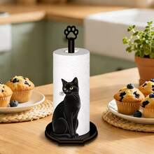 1pc Charming Black Cat Shaped Wooden Kitchen Paper Towel Holder, Single-Layer Design For Placing Dishcloth, Upright Standing Countertop Paper Towel Storage Rack, Adorable And Practical Decor For Kitchen And Dining Room - Black - View 4