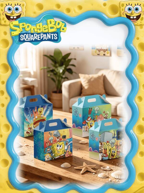 SpongeBob SquarePants Bộ 12 hộp quà tặng chủ đề nhân vật hoạt hình SquarePants dễ thương - Túi quà giấy sáng tạo, hộp quà tặng thực phẩm sưu tầm.