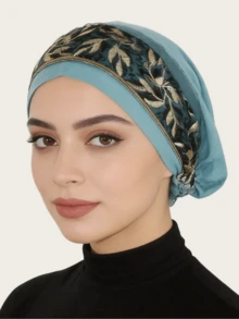 1件装女士时尚优雅穆斯林头巾，带刺绣滚边，马来西亚风格，方便佩戴 - 樹葉花邊頭巾多色 - 查看 10