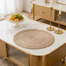 4/10/12pcs Bohemian Style 12-Inch Woven Round Placemats, Solid Color Woven Lace Tablemats, Non-Slip Pads, Suitable For Home Kitchen Decor, Bowl & Plate Mats, Holiday Parties, Birthday Gatherings, Wedding Banquets, Home Decor - Coffee Brown - View 6