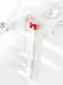 1pc Reusable Cute Red Polka Dot Bow Tie Glass Straw, Bent Straw Suitable For Beverages, Ideal Gift For Women On Holidays, Christmas, Parties, Bars, Home Use - Style B - View 9