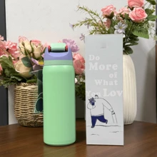 24Oz/32Oz Stainless Steel Water Bottle With Straw For Sports, Travel, And School Sports Water Bottle, Keeps Water Warm For Over 24 Hours, Sealable, Portable, Flip Top, Ideal For Hot And Cold Beverages, Coffee, And Frozen Drinks - 綠色 - 查看 2