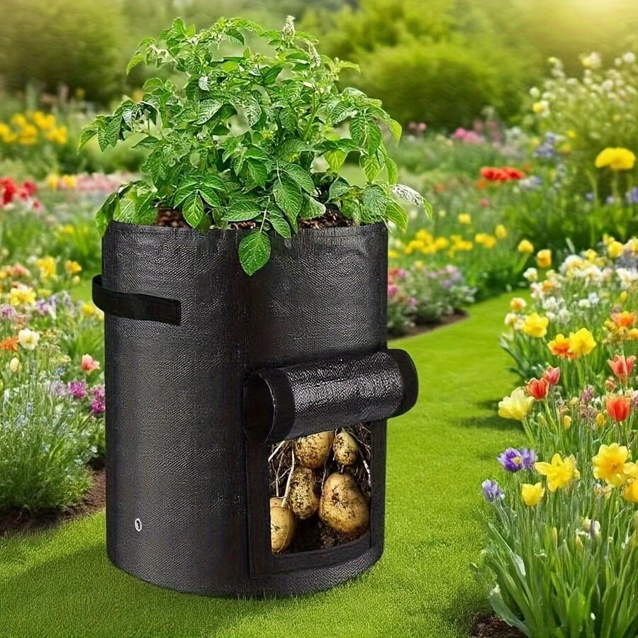 Potato Planting Bag, Upgraded With Observation Window And Drainage Holes Potato Planting Bag, With Cover, Handle And Window Fixator, Suitable For Potatoes, Carrots, Tomatoes And Onions. Indoor/Outdoor Seasonal Temperature Control, Easy For Root Growth - Multicolor - View 1