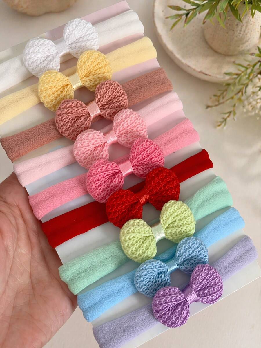 Kit com 9 Faixas de Cabelo para Bebê, Laço em Crochê em Meia de Seda - Multicolorido - Visão 1