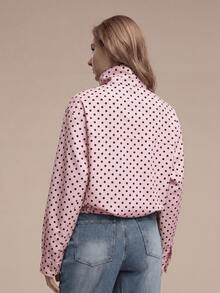 HZXVIC 时尚女士波点拉链外套，翻领长袖，休闲时尚外套，日常百搭，粉色 - 粉色 - 查看 5