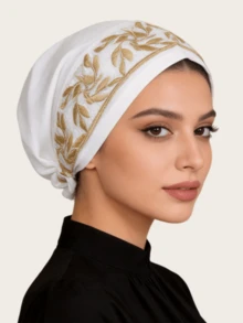 1件装女士时尚优雅穆斯林头巾，带刺绣滚边，马来西亚风格，方便佩戴 - 樹葉花邊頭巾多色 - 查看 20