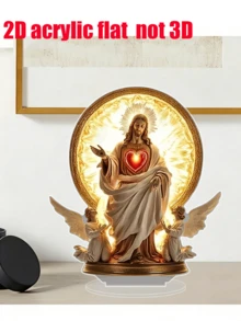 獨特聖心 2D 壓克力裝飾品，耶穌聖心附底座，宗教主題桌面裝飾，適用於臥室、辦公室、客廳、酒吧與餐廳，信徒理想的宗教節日禮物 - 彩色 - 查看 1